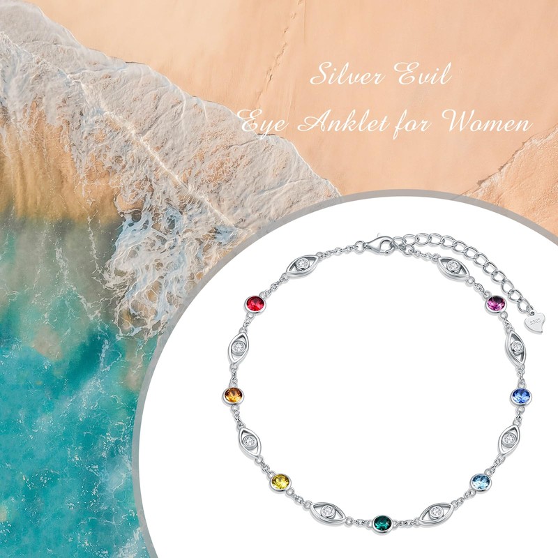 AOBOCO Anklet Sterling Silver 925 Women's Pearl Anklet with Crystals