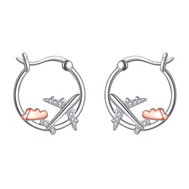 CUPENDA Airplane Earrings Sterling Silver Airplane Hoop Cloud Earrings Jewellery Flight Attendant Gifts for Stewardess Flight Attendants Pilots Travelers