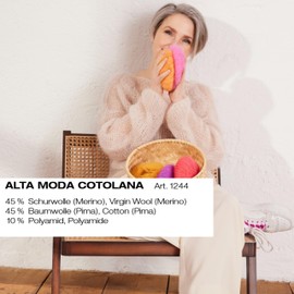 LANA GROSSA Alta Moda Cotolana Elegant Chain Yarn Made of 45% Virgin Wool (Merino Superwash), 45% Pima Cotton and 10% Polyamide 50 g Wool for Knitting and Crocheting 150 m Yarn FB 45