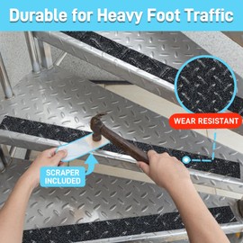 LifeGrip Anti-Slip Tape, Aluminum-Backed Grip Tape, Heavy Duty Safety Non-Slip Tape for Irregular or Textured Stair Step Tread Outdoor, Waterproof Non Skid Roll, 2" X 15' Black, Easy to Install