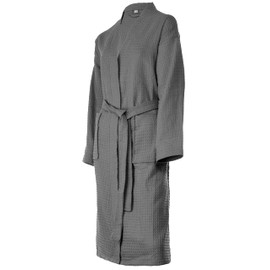 Brandsseller Unisex Bathrobe, Cotton, Lightweight, Dressing Gown, Waffle Pique, charcoal