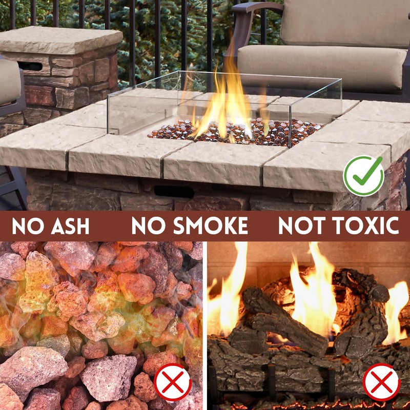 vchin Fire Glass Rocks, Amber Beads for Propane Fire Pit,