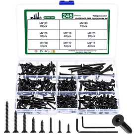 245 Pieces M3 M4 Wood Screws Set, Self-Tapping Screws Assortment Set, Flat Head Screws Allen Screws Countersunk Screws Hex Screws for DIY Repair