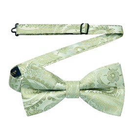 HISDERN Men's Sage Green Bow Ties Pre-Tied Paisley Bow Tie Adjustable Tuxedo Bowtie for Wedding Parties