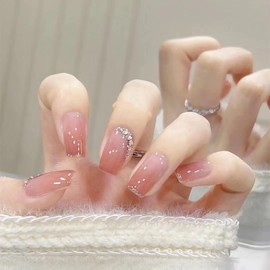 Nail Tip, Short, 24 Pieces, Nail Tip, False Nails, Pink, Gradient, 3D Nail Seal, Pearl, Popular, Japanese Style, Cute, Simple, Fashionable Party, Autumn, Spring, Summer, Daily Life, Bridal Nail