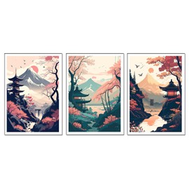 DKORARTE Set of 3 A4 Wall Pictures Decorative Modern Living Room Bedroom Room No Frame Oriental Japan Chinese 29.7x21cm