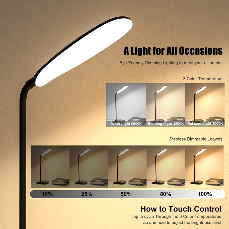 DEEPLITE Battery Operated Desk Lamp, LED Desk Light 3 Lighting