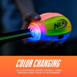 Nerf Lightstrike Vortex Foam Football - Color Changing LED Soft Vortex Football for Long-Distance Throws - Impact Activated - Batteries Included