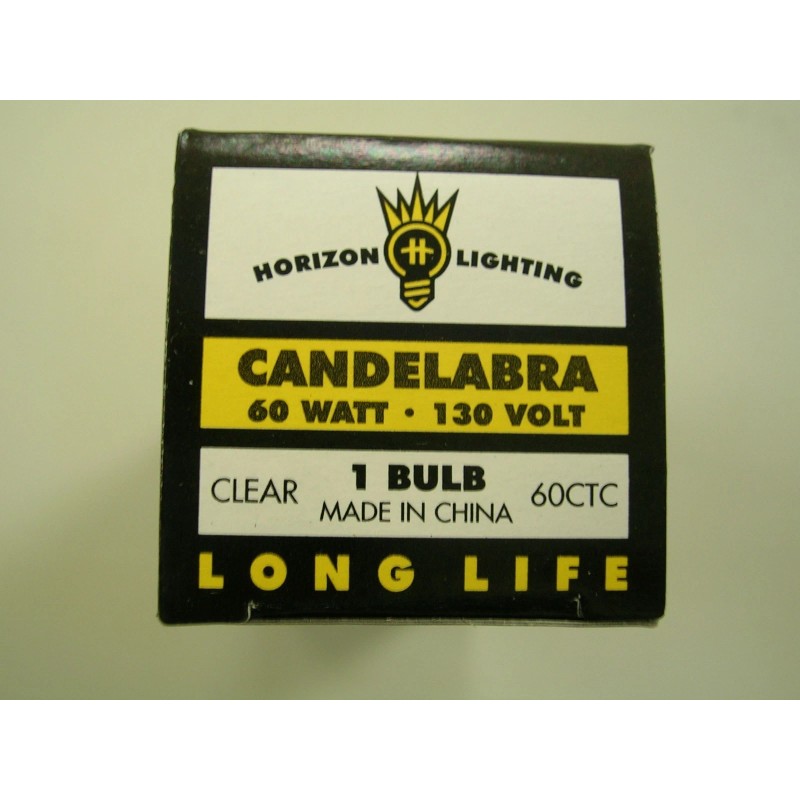HORIZON 60WATT TORPEDO BULB, CANDELABRA BASE, CLEAR. LONG LIFE, CASE