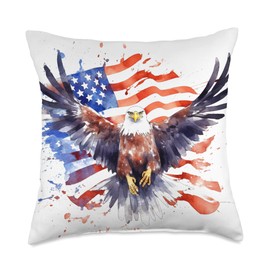 ZOK OMO Ahba American Bald Eagle Handpaint Style Throw Pillow, 18x18, Multicolor
