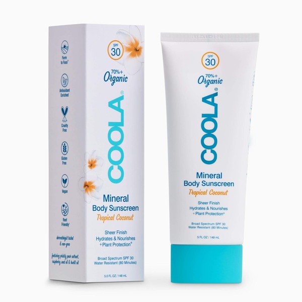 COOLA Organic Mineral Sunscreen SPF 30 Sunblock Body Lotion, Dermatologist Tested Skin Care For Daily Protection, Vegan And Gluten Free, Tropical Coconut, 5 Fl Oz