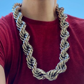 Bling Cartel Mens Huge Chain Hollow Rope Necklace 30MM Wide x 30" Inch Silver Tone Hip Hop Rapper Dookie Necklace
