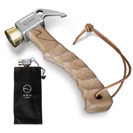 ZEN Camps Peg Hammer, Short Hammer, Lightweight, Compact, Camping, Wooden Handle, Naguri Processing, Brass Head (Beech Wood (Natural))