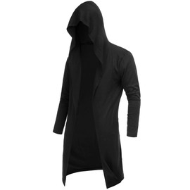 DOSWODE Mens Cardigan Long Open Front Draped Lightweight Hooded Sweater with Pockets Black_XXL