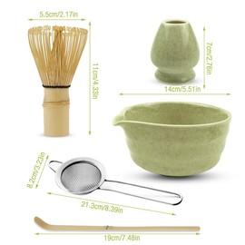 XPJBKC Matcha Whisk Set, 5 PCS Matcha Tea Kit, Reusable Matcha Whisk and Bowl, Matcha Whisk Holder, Matcha Powder Strainer, Matcha Tea Set Gift for Beginners and Enthusiasts (Green)