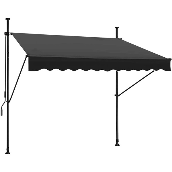 JEKITO Manual Retractable Awning – 118” Non-Screw Outdoor Sun Shade – Adjustable Pergola Shade Cover with UV Protection – 100% Polyester Made Outdoor Canopy – Ideal for Any Window or Door Black