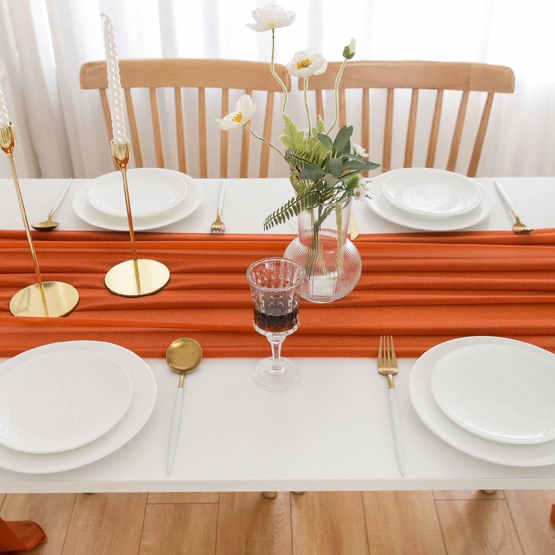 Aoksunova Table Runner, Terracotta Chiffon Table Runner, Wedding, 75 cm