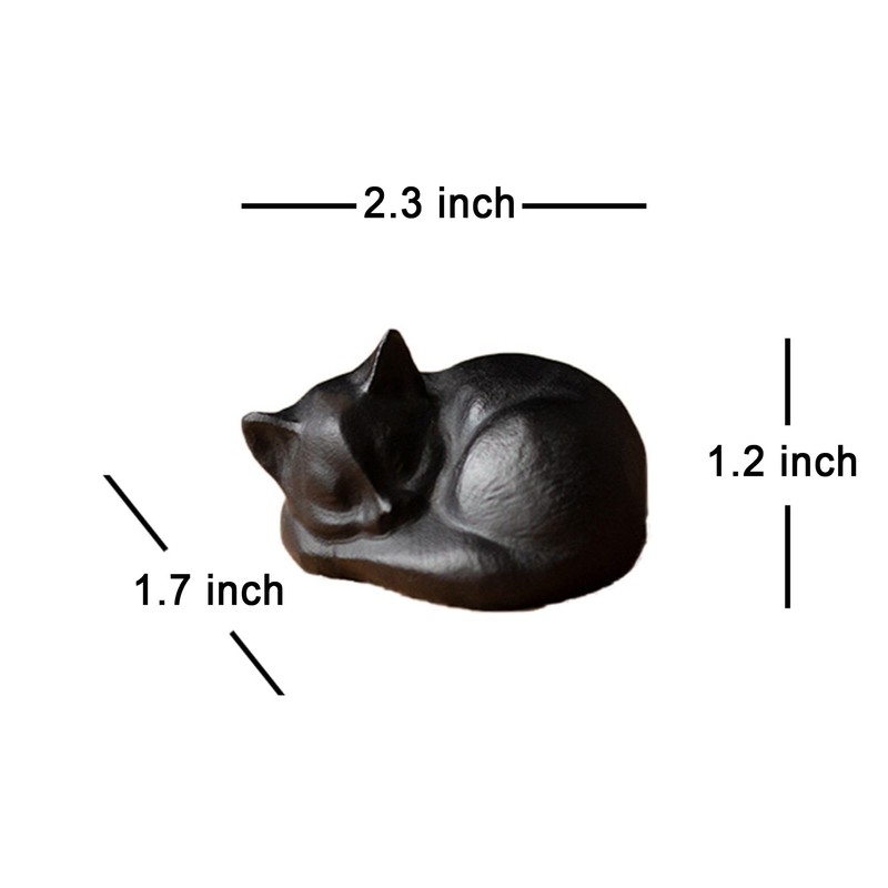 OwMell Natural Black Obsidian Sleeping Cat Statue Hand-Carved Healing Stone
