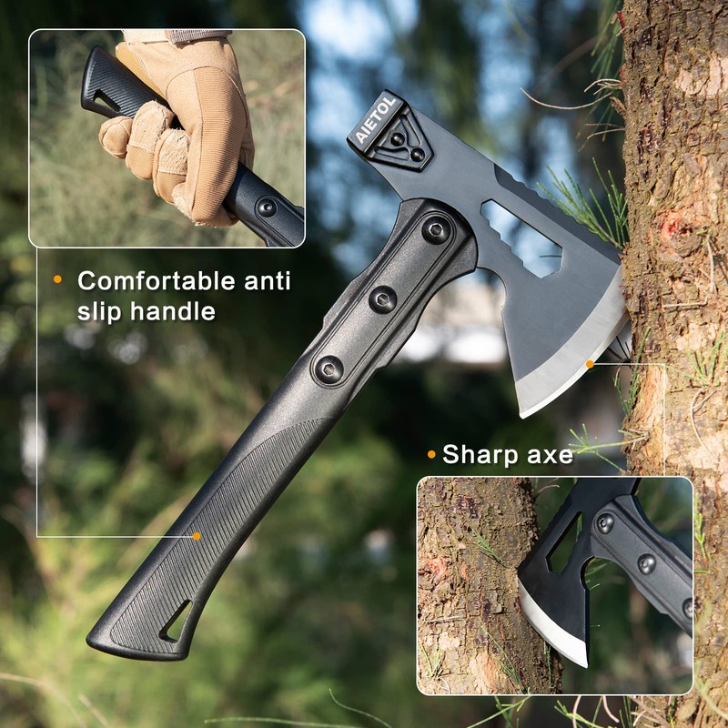 10.5 inch Survival Camp Axe, Camping Hatchet/Hammer Tool with Sheath