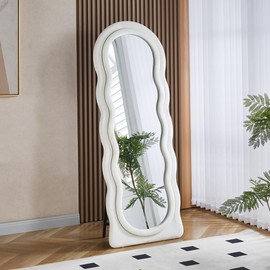 Nook & Trove | Full Length Mirror | with Stand Grey Velvet Frame | Full Body Mirror | for Bedroom, Living Room or Leaning Against Wall | 67”x27.5” | White
