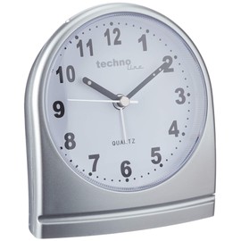 Technoline Quarzwecker Modell SL, silber, analog, schleichender Sekundenzeiger, Belecuhtung, nachtleuchtende Zeiger, 95 x 56 x 110 mm