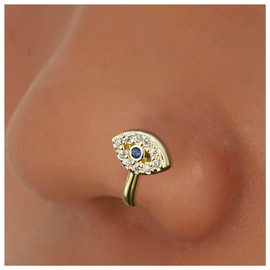 Andelaisi Punk Evil Eye Clip On Nose Ring Gold CZ Evil Eye Nose Ring Vintage Crystal Eye Fake Nose Ring Non Pierced Nose Ring Jewelry for Women