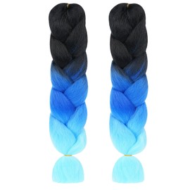 Aomig Braids Extensions, 2 Pieces, Ombre Synthetic Hair for Braiding, 24 Inch Hair Strands for Braiding Hair, Braiding Hair Extension for Hair Box Braid Braids (Black/Royal Blue/Sky Blue)