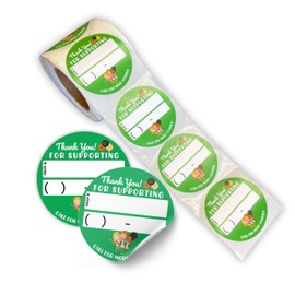 Scout Cookie Thank You Re- Order Sticker | 250 pc Roll 2” Circle Green Label Thanks for Supporting Troop Number Enjoy Your Girl Cookies Troop Leader Box Tags
