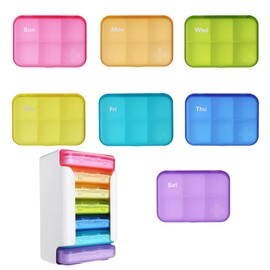 7 Piece Set Pill Organizer 6 Times a Day, Weekly Pill Case, Pill Organizer with Labels, Travel Pill Dispenser 7 Day with 42 Copartments for Medication/Vitamin/Fish Oil/Supplements - Rainbow Colors