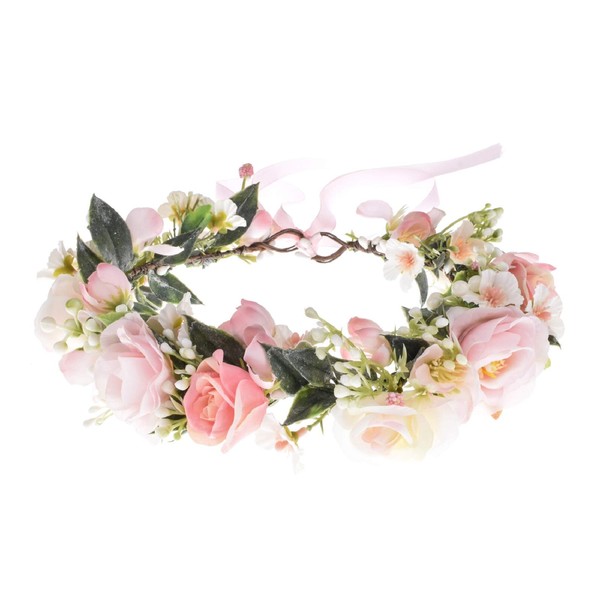 Vividsun Flower Crown Floral Wreath Headband Floral Crown Wedding Festivals Photo Props Headpiece (Pink)