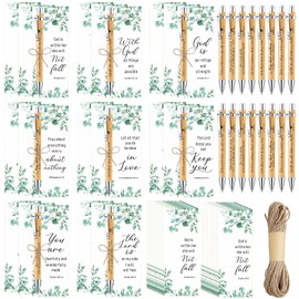 Harloon 49 Pcs Religious Gifts Includes Christian Cards Bible Verse Bamboo Pens Inspirational Scripture Cards Prayer Ballpoint Pens with Twine for Office Supplies Women Men Church Favor