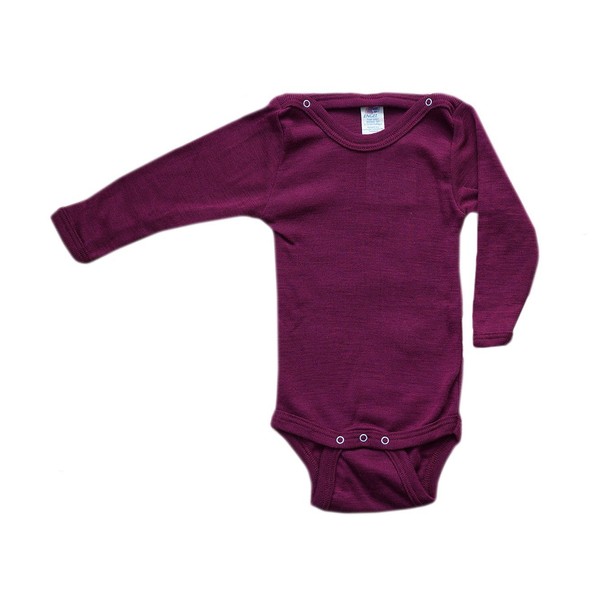 Baby Wool Bodysuit Long Sleeve with Snaps on the Shoulder – Coton Soie, orchid