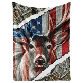 Hunting Gifts for Men Blanket Throw - Gifts for Hunters Dad Kids Women Birthday Christmas - Deer Hunter - USA Flag, 50" x 65"