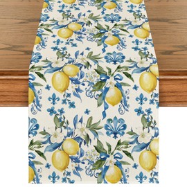 Artoid Mode Blue Lemon Iris Summer Table Runner, Seasonal Spring Kitchen Dining Table Decoration for Home Party Decor 40x180 cm