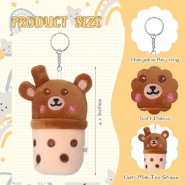 Sumind 24 Pcs 4.7 Inch Bubble Tea Keychain Plush Pillow Bubble Teacup Shaped Pillow Milk Stuffed Tea Plushies with Suction Cup Party Decor for Backpack Purse Teen Adult, 12 Style