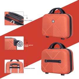 Tripcomp 2 Piece Carry on Luggage Set, Airline Approved 20 Inch Luggage with Cosmetic Case Hard Shell Suitcase with Spinner Wheels, Dark Orange