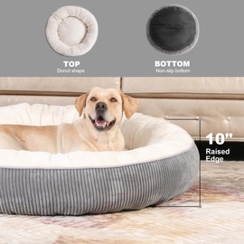Bedfolks Waterproof Donut Dog Bed,45 Inches Calming Round Dog Beds for Extra Large Dogs,Washable Anti Anxiety Cuddler Dog Bed with Removable Cover(Dark Grey,XL)