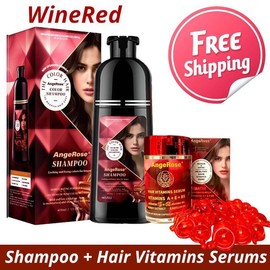 AngeRose Hair Color Shampoo, Hair Dye Shampoo, Instant Grey Hair Coverage, Wine Red, Chestnut Brown, Purple, Perfect Gifts for Women&Men:_Chestnut Brown + Keratin Hair Vitamin Serum