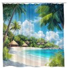 RJSMRJ Beach Ocean Shower Curtain Coastal Palm Tree Summer Tropical