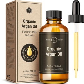 Organic Argan Oil Cold Pressed 3.4 Fl Oz - Moroccan Beauty Oil for Hair, Skin, Nails & Face, Vitamin E Rich, Non-Greasy, Natural Moisturizer