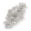 Medium Silver Tone Filigree Diamante Floral Barrette Hair Clip Grip