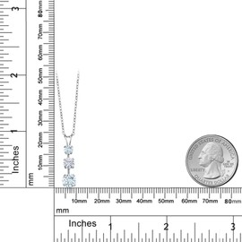 Gem Stone King 925 Sterling Silver Sky Blue Aquamarine 3 Stone Pendant Necklace For Women (1.50 Cttw, Gemstone March Birthstone, Round 6MM, 5MM and 4MM, with 18 Inch Chain)