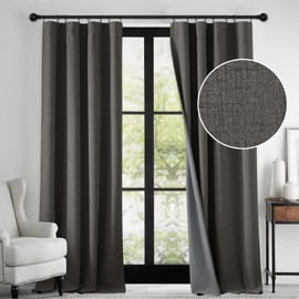 RYB HOME 100% Blackout Curtains Linen Textured 102 Inch Long, Insulating Energy Saving Window Curtains for Bedroom Living Room Dining Patio Sliding Glass Door, W52 x L102 inch, Grey, 2 Panels