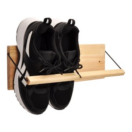 Spiretro Shoe Rack with Dowel, Wall Hanging Shoe Storage, Organize for Sneaker, Slipper, Boots in Entryway, Hallway, Trailer, RV, Solid Wood_ Beige