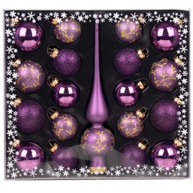 MAGIC Glass Bauble Assortment 19 Pieces with Lace Christmas Tree Baubles Christmas Tree Decoration Christmas Tree Decoration Christmas Baubles (Purple Deluxe | Purple)