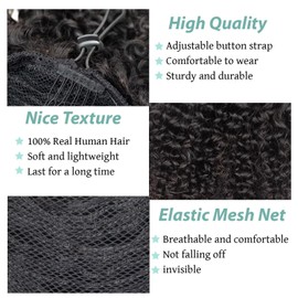 Ponytail Extension Human Hair Curly Ponytail Extension for Black Women Long Afro Puffs Hair Buns Drawstring Ponytail Human Hair (14 Inch #1B Natural Black)