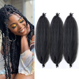 Ainimiu 8 Packs Pre-Separated Springy Afro Twist Hair Spring Twist Hair Natural Black Marley Twist Crochet Braiding Hair for Soft Locs Hair Synthetic Hair Extensions for Women (1B, 16 Inch(Pack of 3))