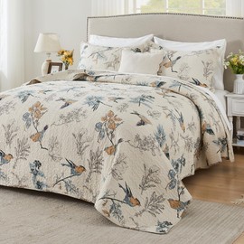 Qucover Cotton Quilts Twin Size, 2 Piece American Country Flying Bird Quilt Set, Twin Quilted Bedspread Set with Pillow Shams, Twin XL Farmhouse Bedding