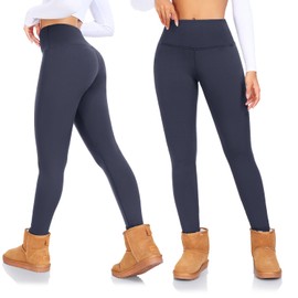DHSO Fleece Lined Leggings Women High Waisted Winter Warm Workout Leggings Thick Thermal Yoga Pants, Navy Medium