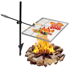 REDCAMP Swivel Campfire Grill Heavy Duty Stainless Steel Grate, Over Fire Camp Grill with Carrying Bag for Open Flame Cooking